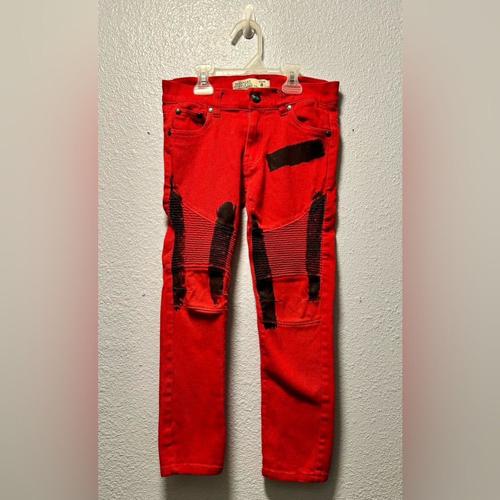 Stylish Red Distressed Jeans